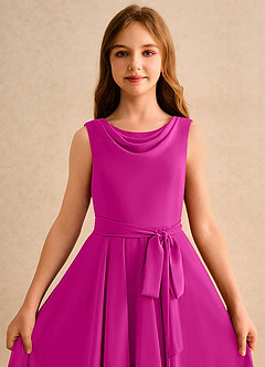 Azazie Wonderland Girls Formal Venta Final Vestido de Fucsia de Gasa de Corte en A con Plisado image6