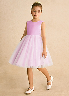 Azazie Esme Blumenmädchenkleider Ballkleid Schleifen Tüll Kleid Bonbonrosa image5