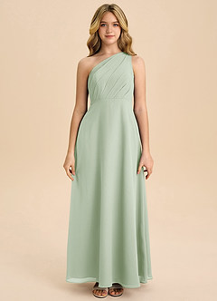 Azazie Phaedra Junior Dusty Sage A-Line Pleated Chiffon Dress image4