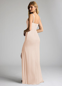 Azazie Elida Bridesmaid Dresses White Alabaster Sheath Pleated Stretch Satin Dress image2