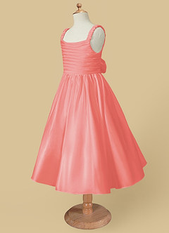 Azazie Cutie Pie Flower Girl Dresses Coral A-Line Pleated Matte Satin Dress image6