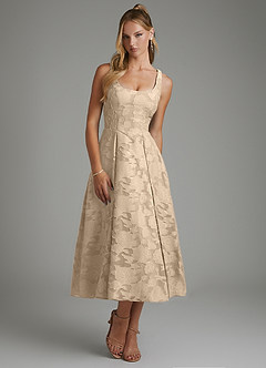 Azazie Isabella Brautjungfernkleider A-Linie Korsett Blumen-Burnout Kleid Champagner image5