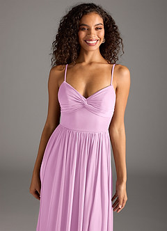 Azazie Zeya Bridesmaid Dresses Candy Pink A-Line Pleated Mesh Dress image7