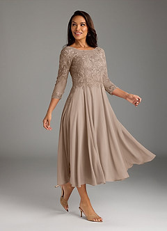 Azazie Marge Kleider für die Brautmutter A-Linie Schaufel Spitze Chiffon Kleid Taupe image1