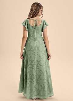 Azazie Bondi Junior A-Linie Schleifen Blumen-Burnout Kleid Staubiger Salbeigrün image2
