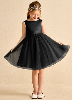 Azazie Jani Flower Girl Dresses Black A-Line Bow Tulle Dress image2