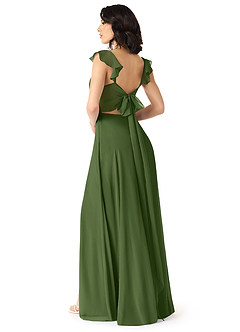 Azazie Everett Bridesmaid Dresses Olive A-Line V-neck Ruched Chiffon Dress image2