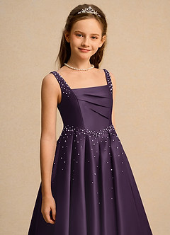 Azazie Mochi Girl Blumenmädchenkleider Ballkleid Plissee Matte Satin Kleid Pflaume image7