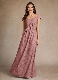 Azazie Myrtle Vestidos para mãe da noiva Vestir Rosa Empoeirada de Esgotamento Floral de Linha A com Plissado image4