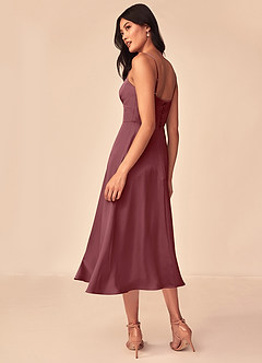 Azazie Dottie Bridesmaid Dresses Desert Rose A-Line Stretch Satin Dress image5
