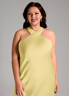 Azazie Doretta Bridesmaid Dresses Lemon Sorbet Mermaid Pleated Stretch Satin Dress image11