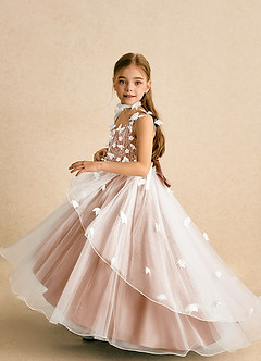 Azazie Darlina Flower Girl Dresses Ivory Champagne Rose Ball-Gown Lace Tulle Dress image3