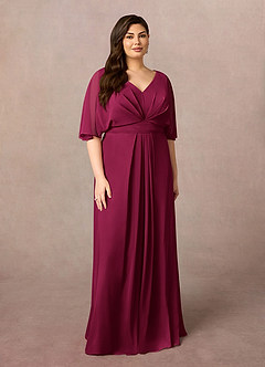 Azazie Oksana Kleider für die Brautmutter A-Linie V-Hals Gefaltet Chiffon Kleid Burgunderrot image6
