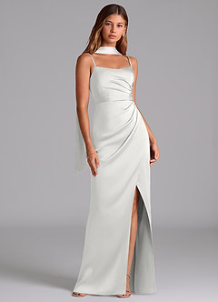 Azazie Calandra Suknie dla druhen Linia A Pofałdowany Satyna elastyczna Do ziemi Sukienka image2