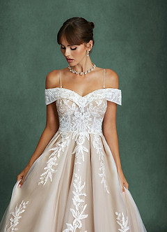 Azazie Becca Robes de mariée Robe Trapèze en Tulle Décolleté en cœur Diamant Nude image5