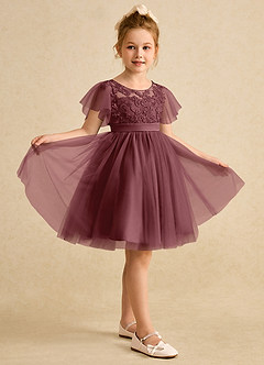 Azazie Queenie Robe Demoiselle D'honneur Fillette Robe Trapèze en Dentelle Rose Du Désert image5