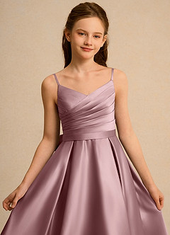 Azazie Sweets Girl Jurken voor bloemenmeisjes A-Lijn Jurk van Mat Satijn Geplooid Stoffige Roos image6