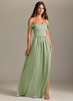 Azazie Calianna Vestidos de damas de honor Vestido de Salvia Polvorienta de Satén Elástico de Corte en A Convertible con Vestidos sin tirantes image7