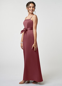 Azazie Anina Junior Robe Trapèze en Satin extensible Arc Rose Du Désert image4