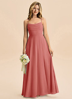 Azazie Bear Junior A라인 주름진 쉬폰 플로어 길이 주니어 신부 들러리 드레스 image1