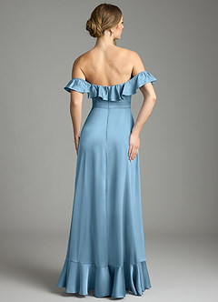 Azazie Lyra Bridesmaid Dresses Steel Blue A-Line Off the Shoulder Stretch Satin Convertible Dress image10