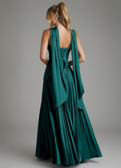 Azazie Stephanie Bridesmaid Dresses Peacock A-Line Corset Stretch Satin Dress image9
