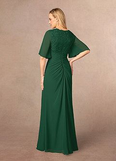 Azazie Carson vestidos de madre de la novia Vestido de Verde Oscuro de Gasa de Corte En A con Encaje de cuello en V image3