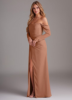 Azazie Hallie Bridesmaid Dresses Bronzer Mermaid Long Sleeve Chiffon Dress image3