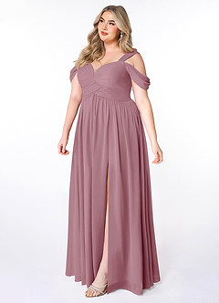 Azazie Lianne Bridesmaid Dresses Vintage Mauve A-Line Off the Shoulder Chiffon Dress image9