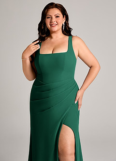 Azazie Mero Robes de demoiselle d'honneur Robe Fourreau en Mousseline de soie Plissée émeraude image14