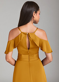 Azazie Dakota Bridesmaid Dresses Butterscotch A-Line Off the Shoulder Stretch Satin Dress image6