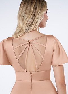 Azazie Lani Bridesmaid Dresses Rose Gold A-Line Flounce Sleeve Stretch Satin Dress image3