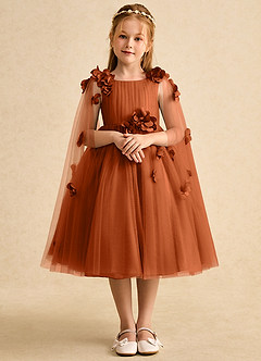 Azazie Staria Flower Girl Dresses Burnt Orange Ball-Gown Ruched Tulle Dress image1