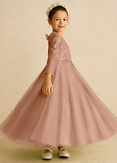 Azazie Precious Blumenmädchenkleider A-Linie Spitze Tüll Kleid Champagner Rosa image3