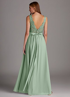 Azazie Elly Bridesmaid Dresses Agave A-Line Lace Scoop Neck Chiffon Dress image2
