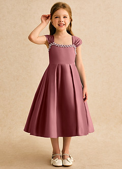 Azazie Yosemite Robe Demoiselle D'honneur Fillette Robe Princesse en Mat Satiné Encolure en Forme de Cœur Améthyste image5
