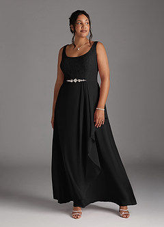 Azazie Ainsling Mother of the Bride Dresses Black A-Line Square Neckline Lace Chiffon Dress image15
