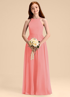 Azazie Arianthe Junior Abito A-Line in Chiffon Plissettato Corallo image2
