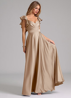 Azazie Leilani Brautjungfernkleider A-Linie Gestreift Stretch-Satin Kleid Taupe image4