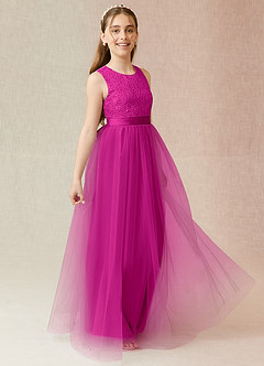 Azazie Georgette Junior Jurk van Tule met A-Lijn Kant Fuchsia image4