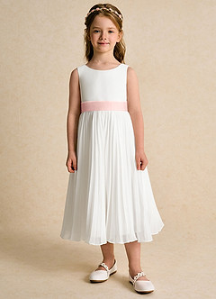 Azazie Margot Flower Girl Dresses Ivory Powder Pink A-Line Pleated Chiffon Dress image6
