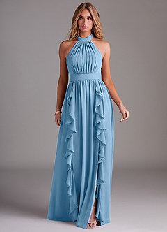 Azazie Avary Bridesmaid Dresses Steel Blue A-Line Pleated Chiffon Dress image3