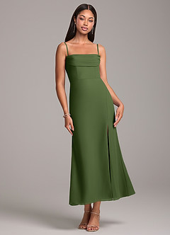 Azazie Saige Jurken voor bruidsmeisjes Converteerbaar Jurk van Chiffon met Kolom Off the Shoulder Olijf image7