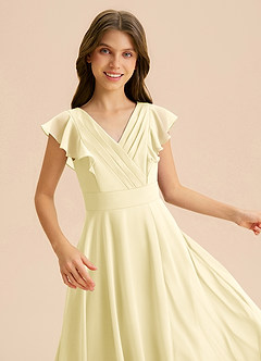 Azazie Anysa Junior Robe Trapèze en Mousseline de soie Rayé Sorbet Citron image7