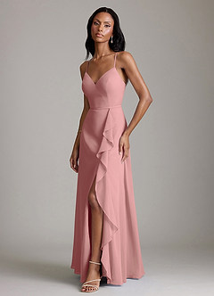 Azazie Naeem Bridesmaid Dresses Dusty Rose A-Line V-Neck Ruffle Chiffon Dress image4