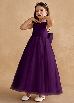Azazie Cookie Flower Girl Dresses Grape A-Line Bow Tulle Dress image4