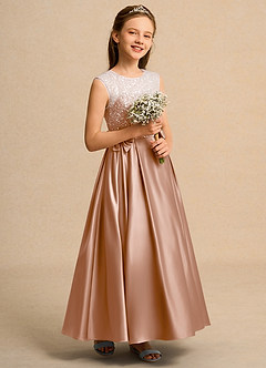 Azazie Candy Girl Flower Girl Dresses Champagne Rose Ball-Gown Bow Matte Satin Dress image5