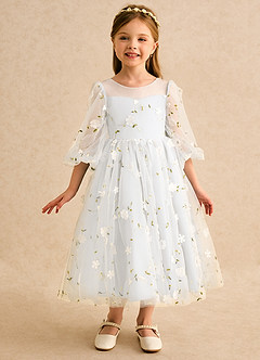 Azazie Elowen vestidos de niña de las flores Vestido Marfil de Encaje de Línea A con Escote corazón image3