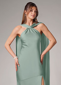 Azazie Kinsley Bridesmaid Dresses Silver Sage Mermaid Side Slit Stretch Satin Dress image7