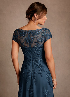 Azazie Jalinda vestidos de madre de la novia Vestido Azul Marino Oscuro de Gasa de Corte en A con Encaje image6